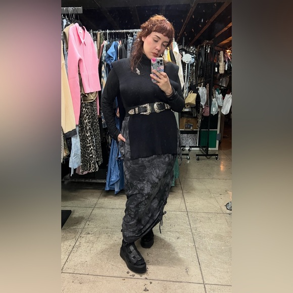 🟠 144B. Turtle Neck Side Slit Knit Pancho - Black - Picture 13 of 15